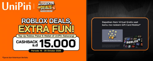 TOP UP ROBLOX GIFT CARD PAKAI E-WALLET DAPAT CASHBACK 15.000 UNIPIN CREDITS! 🎮🔥